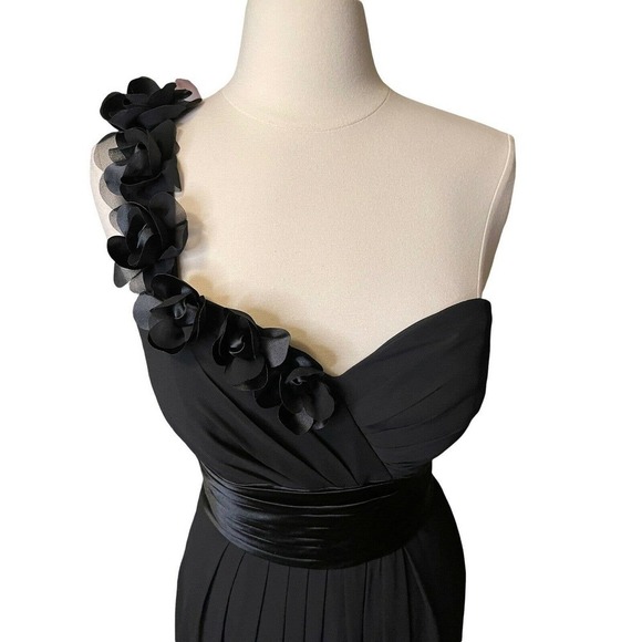 BILL LEVKOFF NEW Black One Shoulder Dress Extra Length Formal Bridesmaid 8-10 - Picture 3 of 7